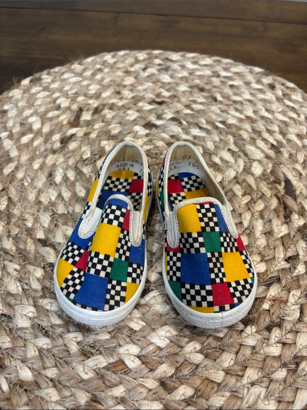 Baby Size 3 Slip-On Checkerboard Patchwork Sneakers in Multicolor